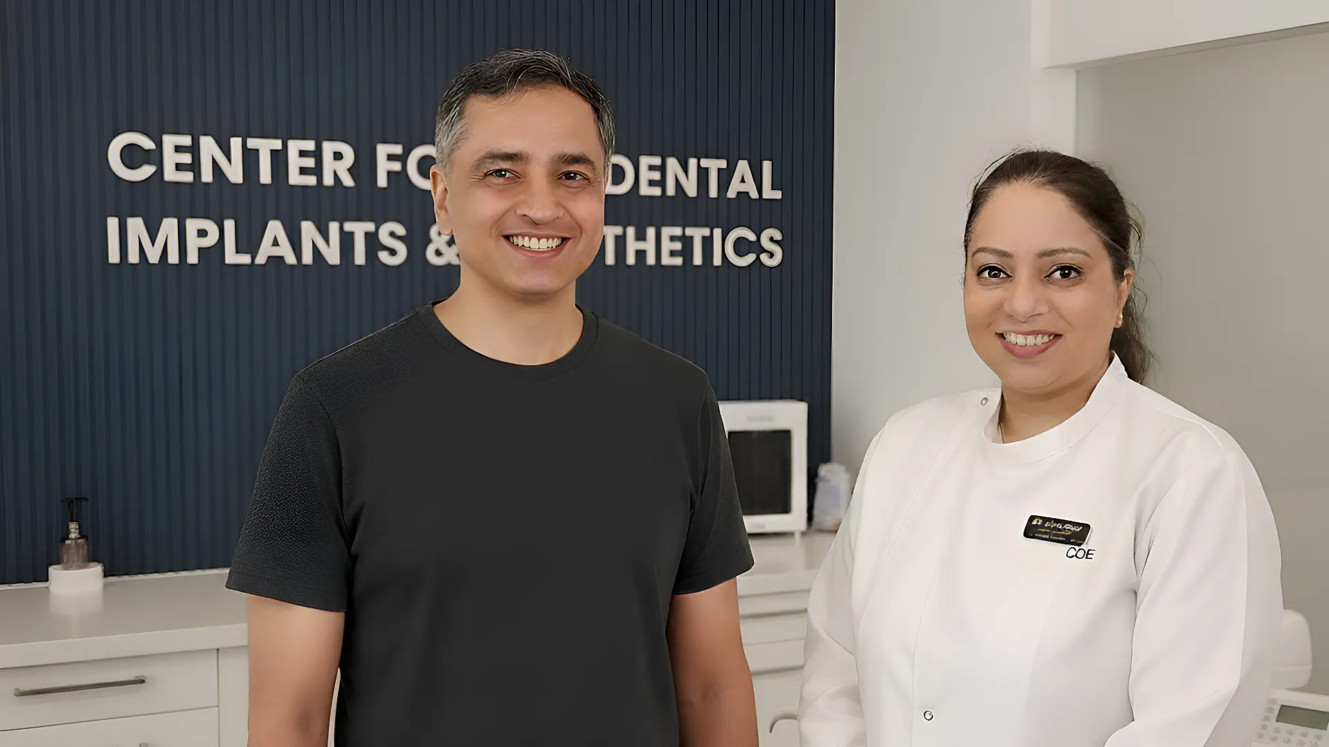 Vishal Malhotra with Dr Jyoti Singh after successful Full Mouth Dental Implants in Gurgaon