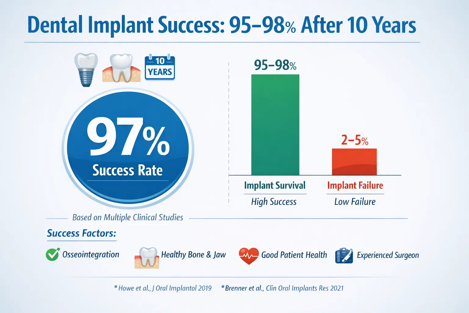 Dental implant success rate statistics – 95 to 98 percent globally
