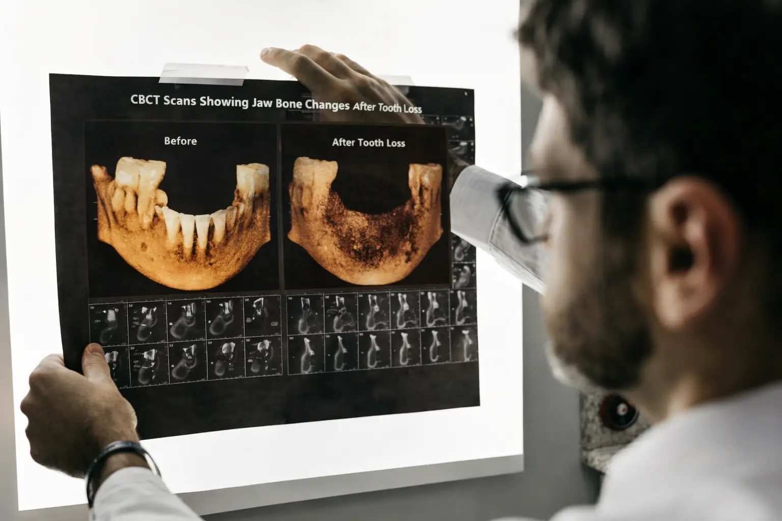Dental X-ray showing jaw bone changes after tooth loss — Center for Dental Implants and Esthetics Gurgaon
