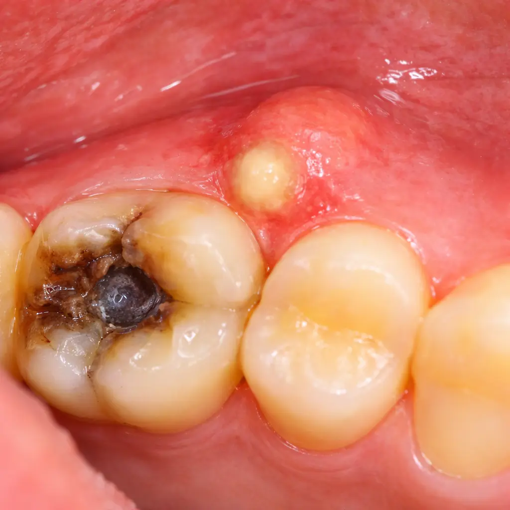 Dental abscess and gum swelling indicating need for root canal