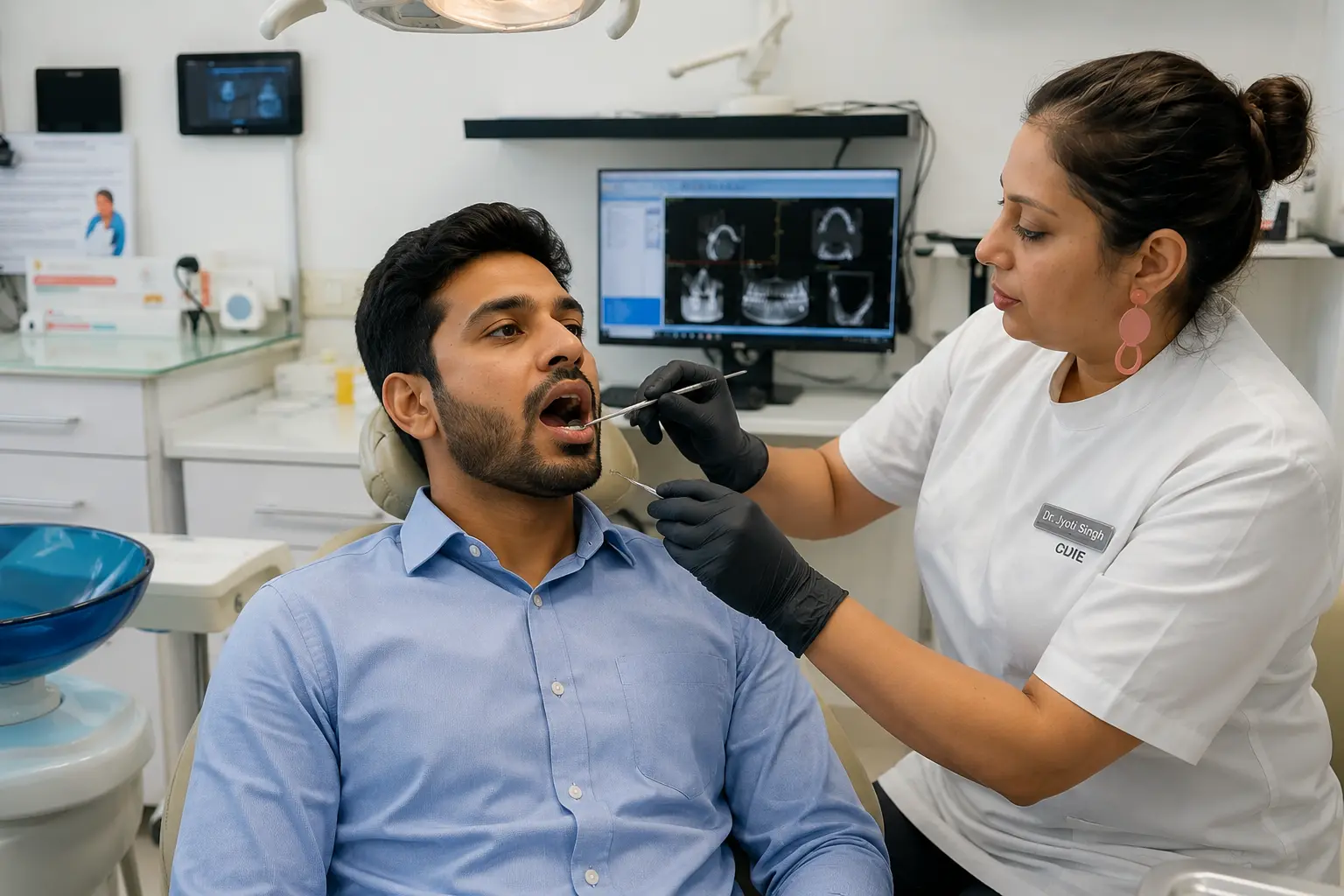 Dental examination for bad breath diagnosis at Center for Dental Implants and Esthetics Gurgaon