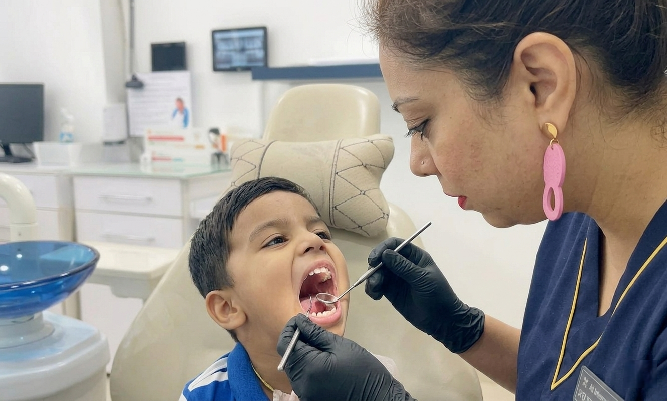 Child with tooth pain showing signs that need dental treatment