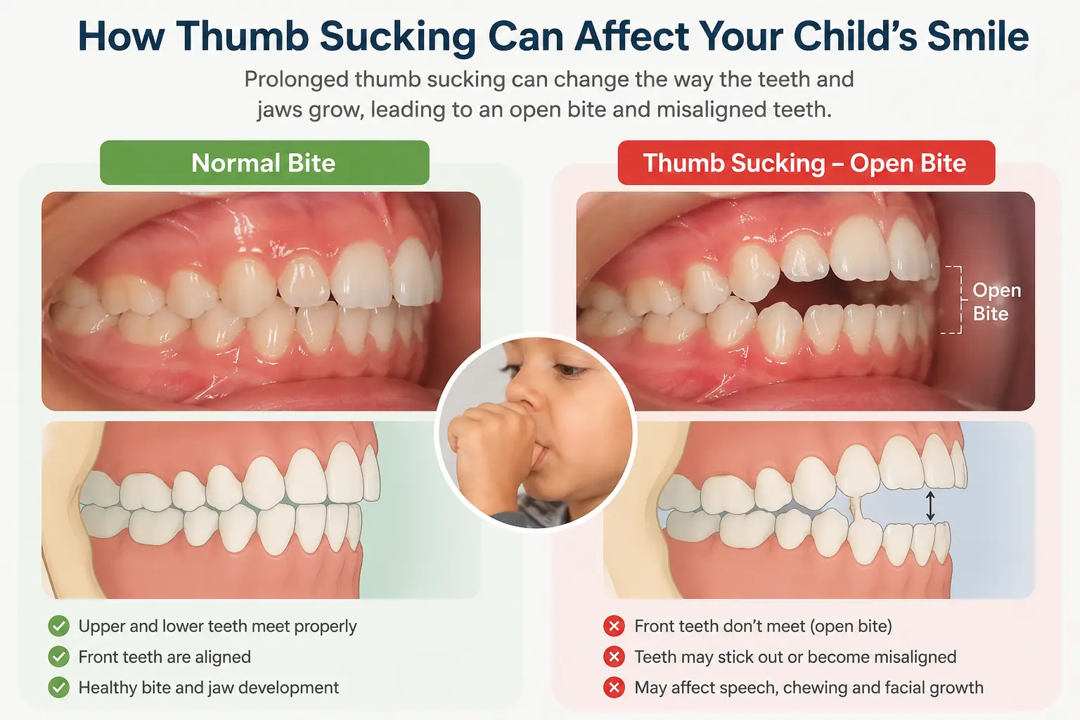 Open bite in child caused by thumb sucking — dental assessment Gurgaon